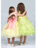 Two-tone Organza Tea Length Tiered Flower Girl Dress